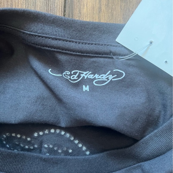 BNWT Ed Hardy Tattoo Rose Graphic Crop T-Shirt Grey Rhinestone Y2K Size M - Picture 5 of 8